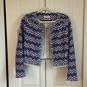 Blazer - Naf Naf - size 4 - blue and white with pompons